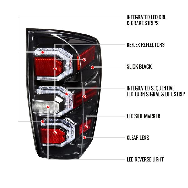 Spec-D Tail Lights Toyota Tacoma (2016-2021) Triple Sequential LED - Smoked, Clear or Black Discount