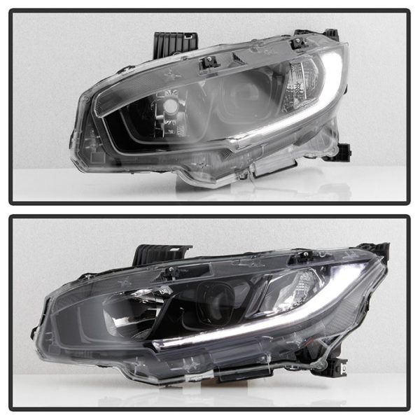 Xtune Projector Headlights Honda Civic (16-20) [w  LED DRL Light Tube - Halogen Models Only] Chrome or Black w  Amber Turn Signal Lights Online Sale