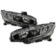 Xtune Projector Headlights Honda Civic (16-20) [w  LED DRL Light Tube - Halogen Models Only] Chrome or Black w  Amber Turn Signal Lights Online Sale