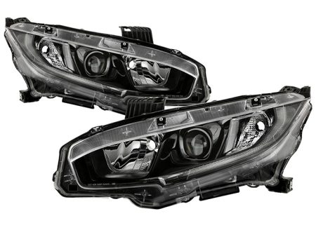 Xtune Projector Headlights Honda Civic (16-20) [w  LED DRL Light Tube - Halogen Models Only] Chrome or Black w  Amber Turn Signal Lights Online Sale