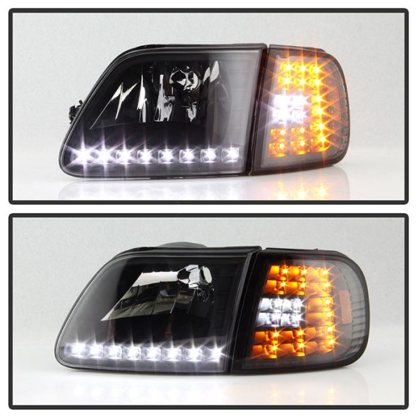 Xtune Crystal Headlights Ford Expedition (97-02) [w  Clear LED DRL & Corners] Black   Chrome   Smoke Online Sale