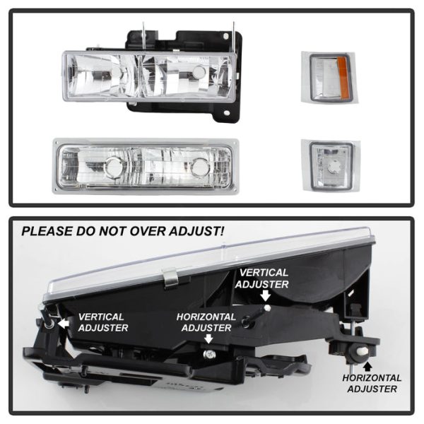 Xtune Headlights Chevy Tahoe (95-99) [OE Style w  Corner & Parking Lights - 8 pcs] Black   Chrome   Smoked on Sale