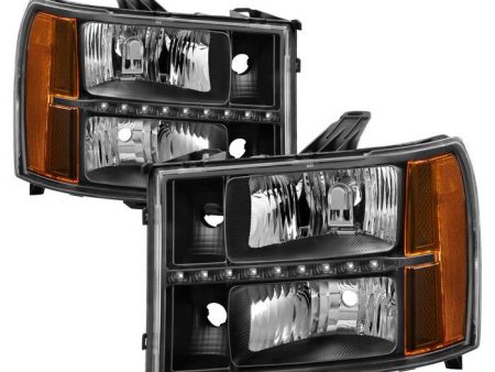 Xtune Headlights GMC Sierra (07-13) [w  Daytime LED Running Light] Black or Chrome w  Amber Turn Signal Lights Supply