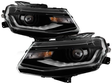 Xtune Projector Headlights Chevy Camaro (16-18) [w  Sequential LED Signal Lights] Black Smoked w  Amber Turn Signal Light For Discount