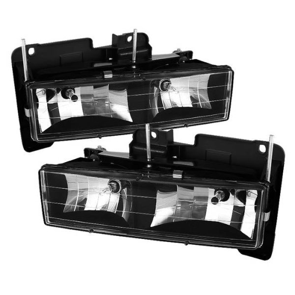 Xtune Crystal Headlights Chevy Tahoe (95-99) Black or Smoke w  Amber Turn Signal Light Supply