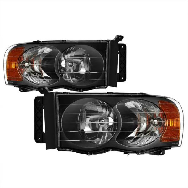 Xtune Crystal Headlights Dodge Ram (02-05) Black   Black Smoke   Smoke w  Amber Turn Signal Light Supply