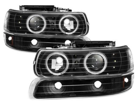 Xtune Projector Headlights Chevy Silverado (99-02) [w  Bumper Light & LED Halo] Black Online Sale