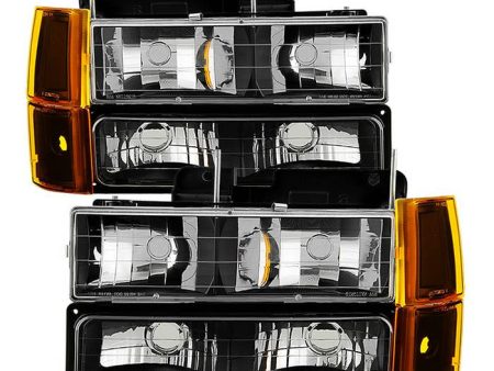 Xtune Headlights GMC Sierra (94-98) [w  Corner & Parking Lights 8pcs] Black For Cheap