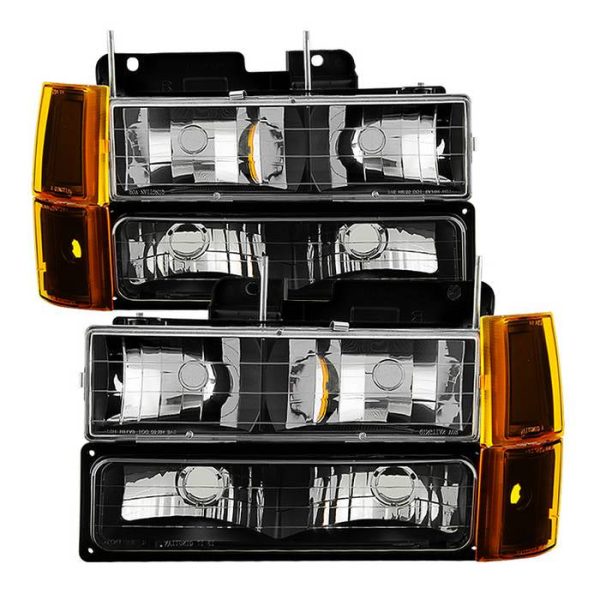 Xtune Headlights GMC Sierra (94-98) [w  Corner & Parking Lights 8pcs] Black For Cheap