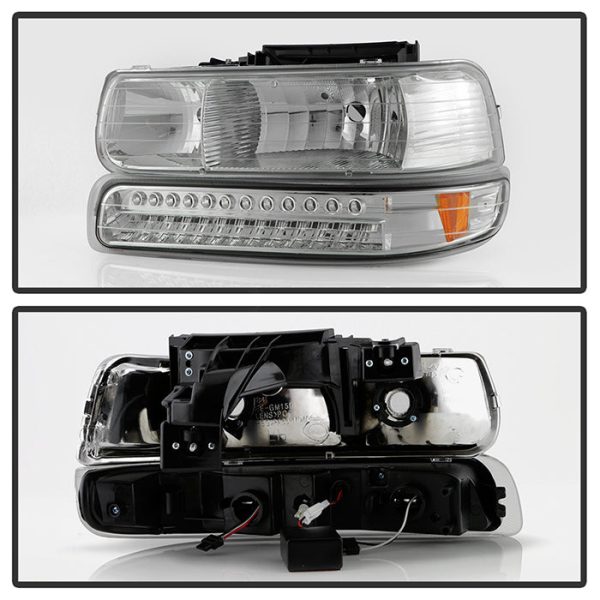 Xtune Headlights Chevy Silverado (99-02) [w  LED Bumper Lights] Chrome or Smoke w  Amber Turn Signal Light Supply