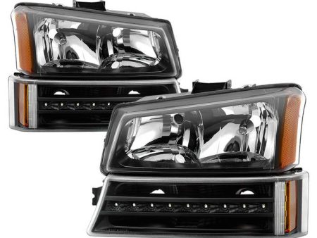 Xtune Headlights Chevy Silverado (03-07) [OEM Style w  LED Bumper Lights] Black Cheap