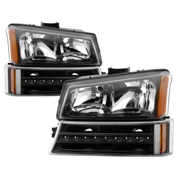 Xtune Headlights Chevy Silverado (03-07) [OEM Style w  LED Bumper Lights] Black Cheap