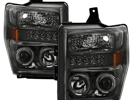 Xtune Projector Headlights Ford F250 350 450 Super Duty (08-10) [w  LED Halo]  Smoke  Black   Chrome For Sale