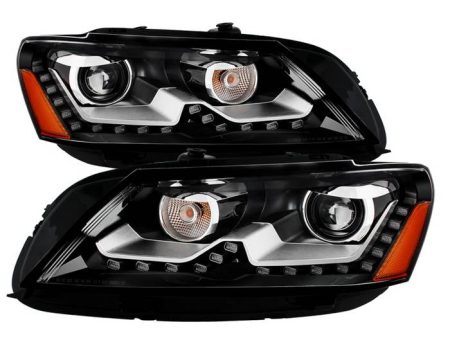 Xtune Projector Headlights VW Passat (12-14) [Halogen Model Only w  LED DRL] Black w  Amber Turn Signal Light Online Sale