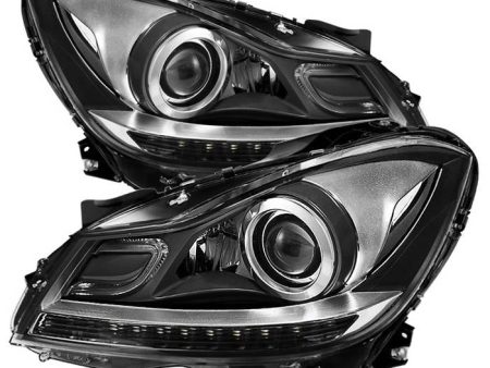 Xtune Projector Headlights Mercedes C-Class (12-14) [OE Style w  LED DRL] Black or Chrome w  Amber Turn Signal Lights For Cheap