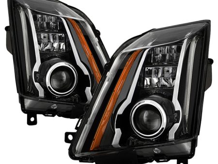 Xtune Projector Headlights Cadillac CTS (08-14) [w  LED Switch Back] Black w  Amber Turn Signal Light Online Hot Sale