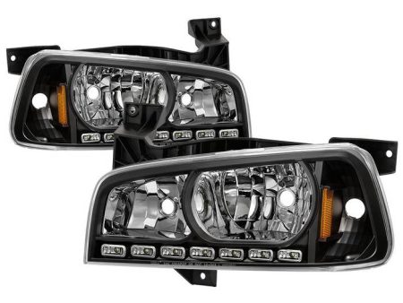 Xtune Crystal Headlights Dodge Charger (06-10) [w  LED DRL Lights] Black   Chrome   Smoke w  Amber Turn Signal Light Online Sale