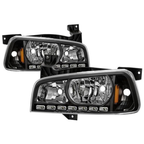 Xtune Crystal Headlights Dodge Charger (06-10) [w  LED DRL Lights] Black   Chrome   Smoke w  Amber Turn Signal Light Online Sale