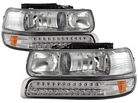 Xtune Headlights Chevy Silverado (99-02) [w  LED Bumper Lights] Chrome or Smoke w  Amber Turn Signal Light Supply