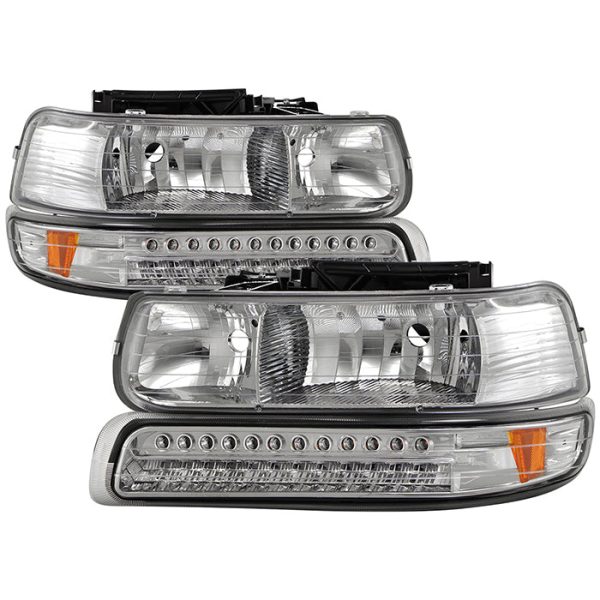 Xtune Headlights Chevy Silverado (99-02) [w  LED Bumper Lights] Chrome or Smoke w  Amber Turn Signal Light Supply