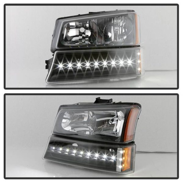 Xtune Headlights Chevy Silverado (03-07) [OEM Style w  LED Bumper Lights] Black Cheap