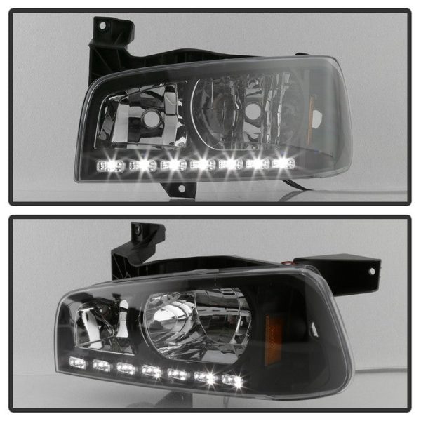 Xtune Crystal Headlights Dodge Charger (06-10) [w  LED DRL Lights] Black   Chrome   Smoke w  Amber Turn Signal Light Online Sale