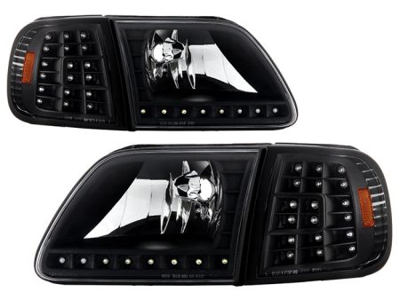 Xtune Crystal Headlights Ford Expedition (97-02) [w  Clear LED DRL & Corners] Black   Chrome   Smoke Online Sale