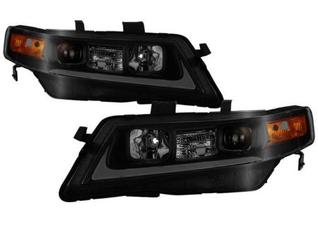 Xtune Projector Headlights Acura TSX (04-08) [w  Light Tube DRL] Black   Black Smoked   Chrome w  Amber Turn Signal Lights Hot on Sale